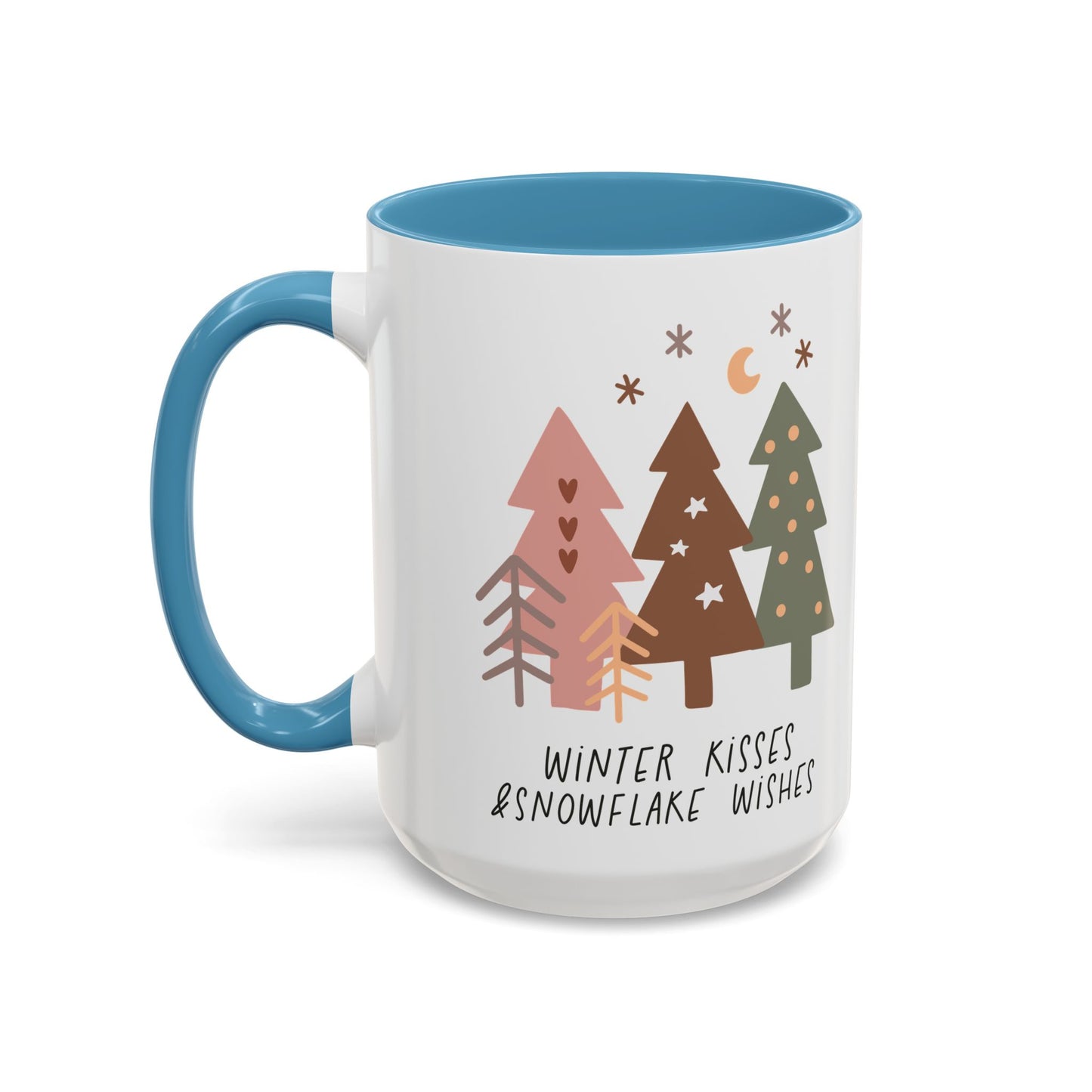 Winter Kisses and Snowflake Wishes Mug | Cozy Christmas Tree Design | Holiday Coffee Mug | Winter Drinkware