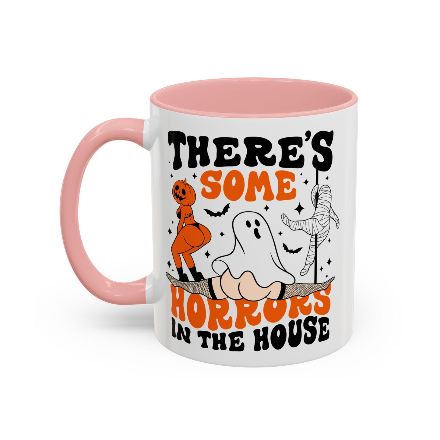 Theres Some Horrors in This House Funny Halloween Mug | 11oz and 15oz Ceramic Coffee Cup | Ghost and Pumpkin Design