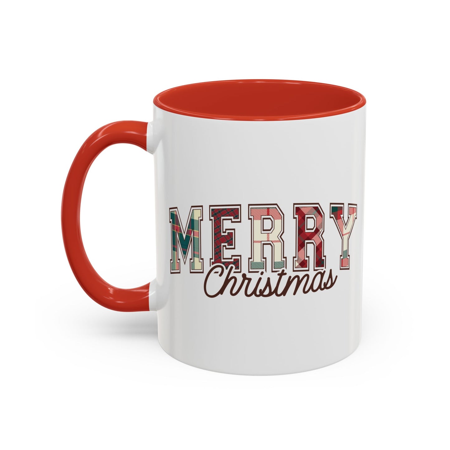 Merry Christmas Mug | Plaid Holiday Text Design | Festive Coffee Cup