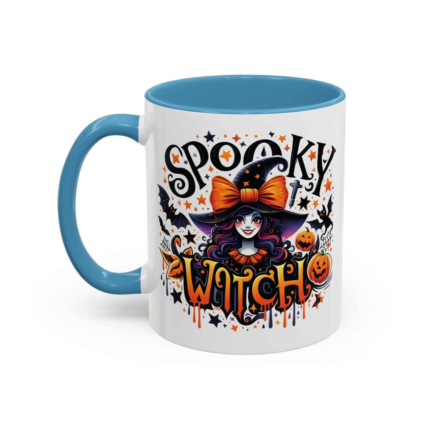 Spooky Witch Halloween Mug | Colorful Witch and Pumpkin Design | 11oz and 15oz Ceramic Coffee Cup