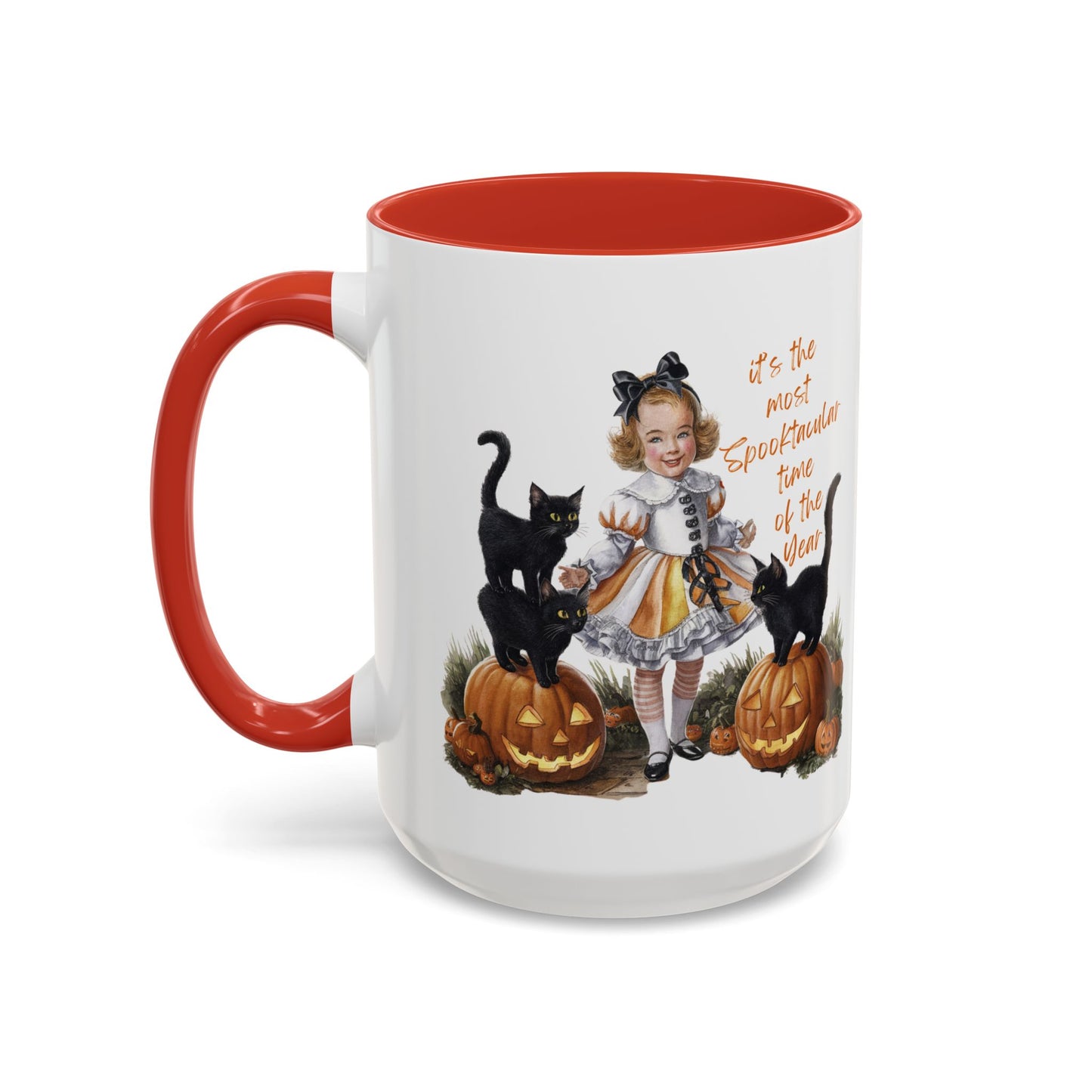 Most Spooktacular Time of the Year Mug | Vintage Halloween Girl with Black Cats and Pumpkins | Halloween Coffee Mug | Fall Drinkware