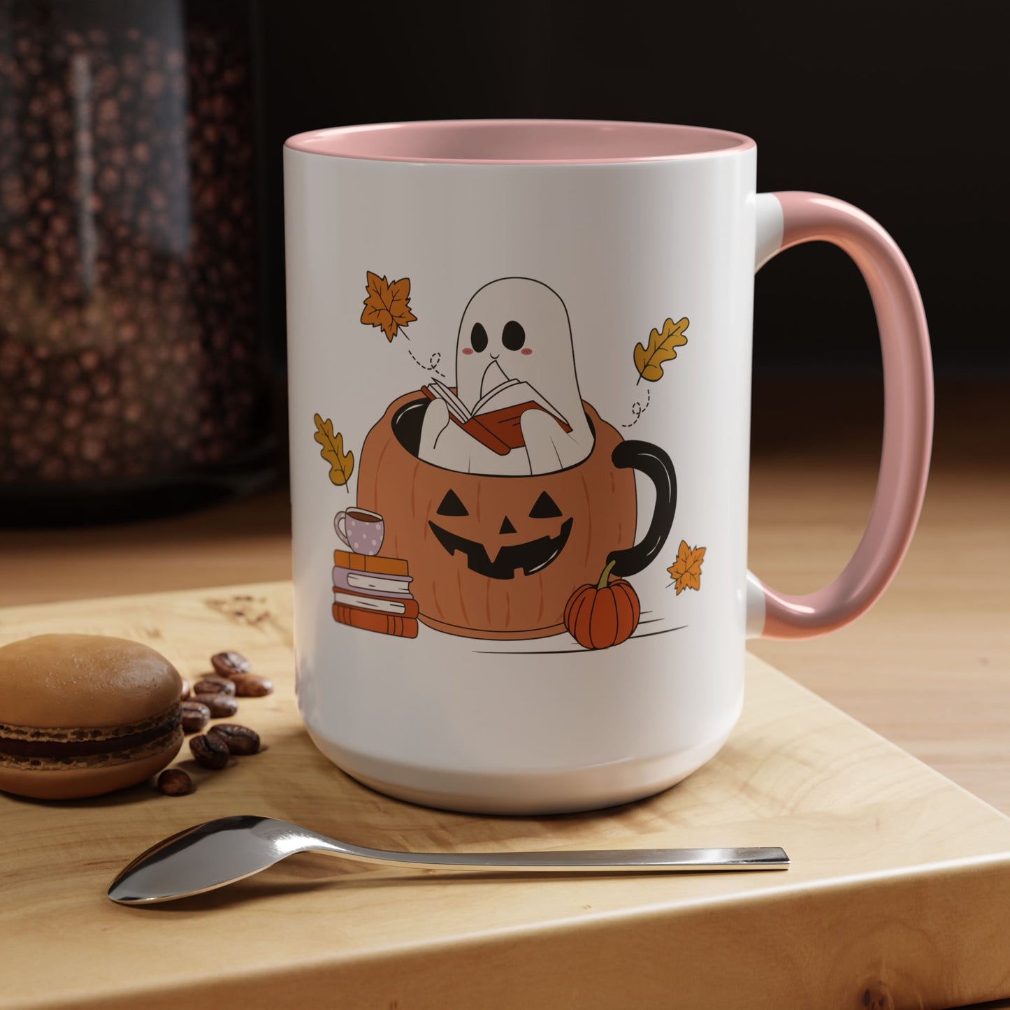 Cozy Ghost in Pumpkin Mug | 11oz and 15oz Ceramic Coffee Cup | Cute Autumn & Halloween Design