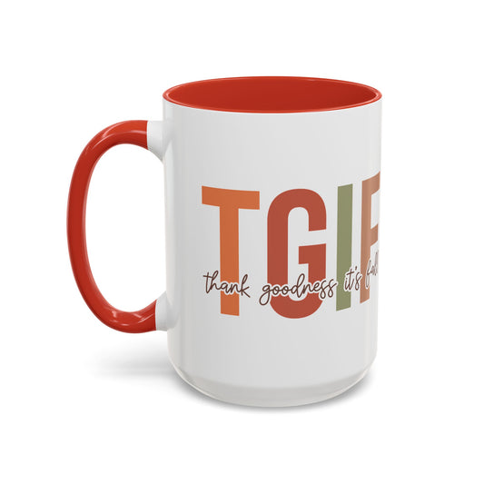 TGIF - Thank Goodness It's Fall Ceramic Mug - 11oz/15oz Autumn Coffee Cup | Cozy Fall Gift | 5 Color Options | Fall-Themed Mug