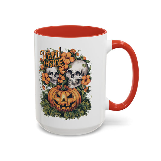 Dead Inside Halloween Mug | Skull and Pumpkin Design | Spooky Gothic Coffee Mug