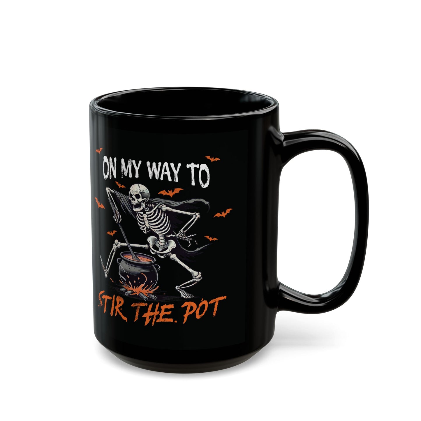 On My Way to Stir the Pot Ceramic Mug - Funny Skeleton Halloween Design - Perfect for Spooky Season