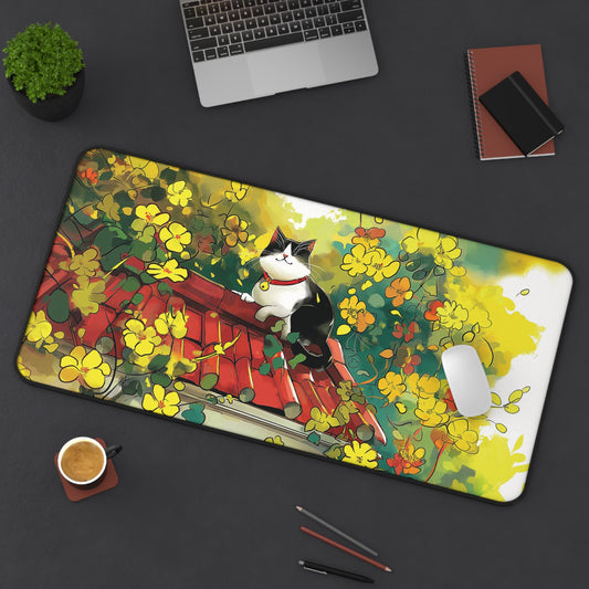 Cute Cat on Roof Mousepad, Gaming Mousepad, Large Mousepad, Keyboard Mouse Mat, Desk Pad for Work Game Home XL 3 Sizes