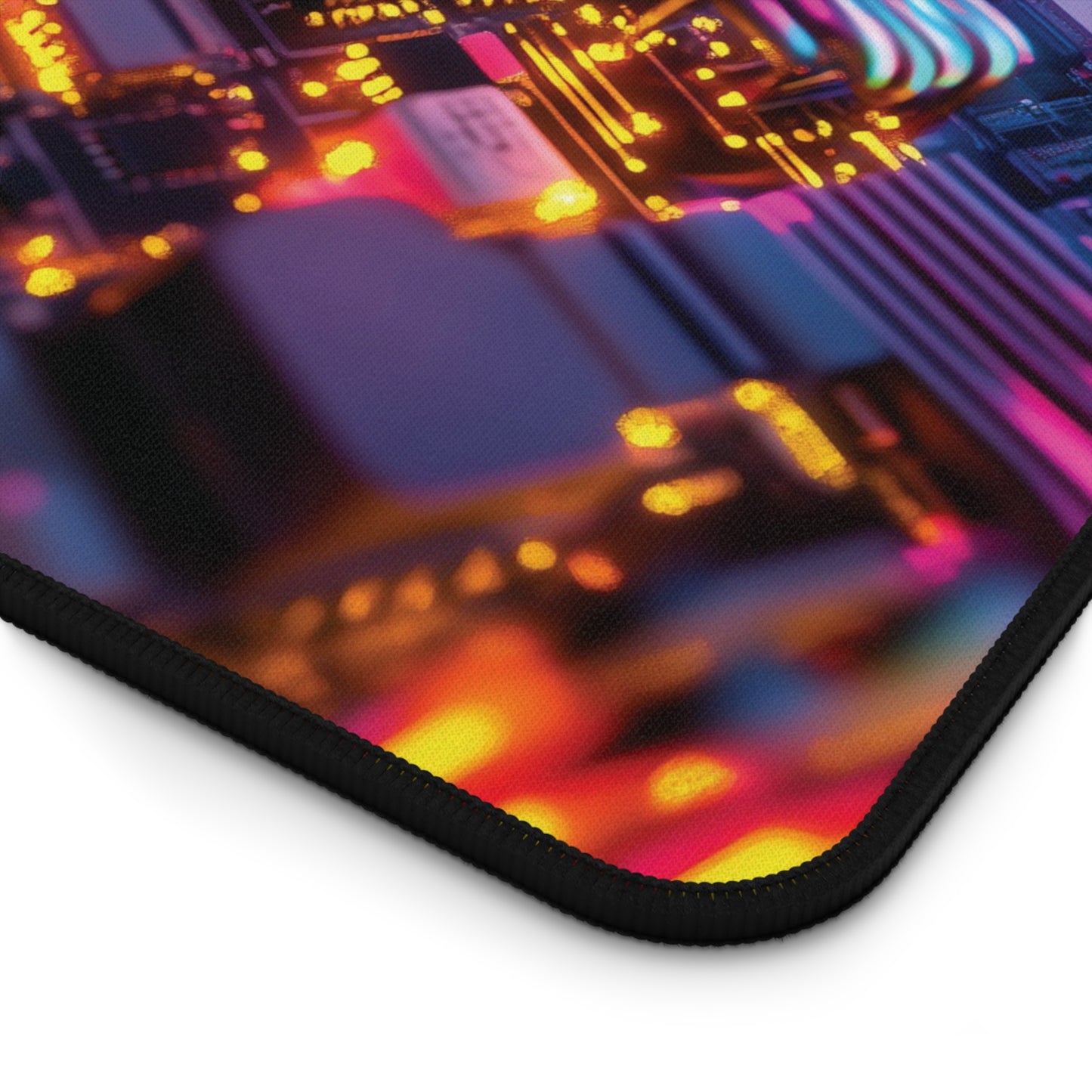 Neon Pulse Circuit Desk Mat | Neoprene | Anti-Slip | Futuristic Glow Tech Design | Office & Gaming Decor | 3 Sizes