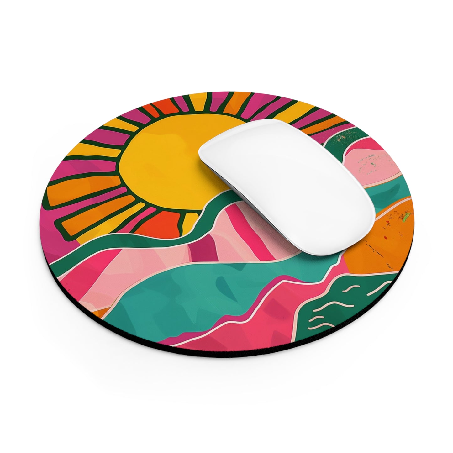 Vibrant Sunrise Design Personalized Mouse Pad - Custom Round or Rectangle Neoprene Mousepad with Non-Slip Rubber Bottom