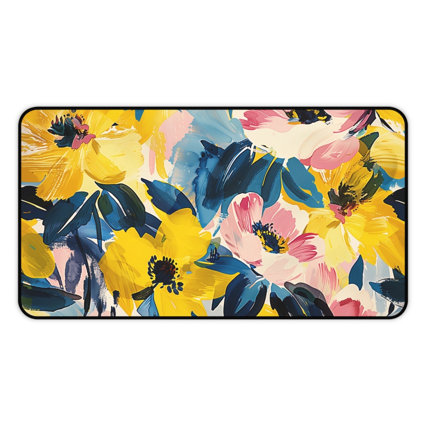 Bold Floral Computer Desk Mat | Vibrant Flowers Mouse Pad | Anti-Slip Neoprene Desk Mat for Home Office | 3 Sizes Available