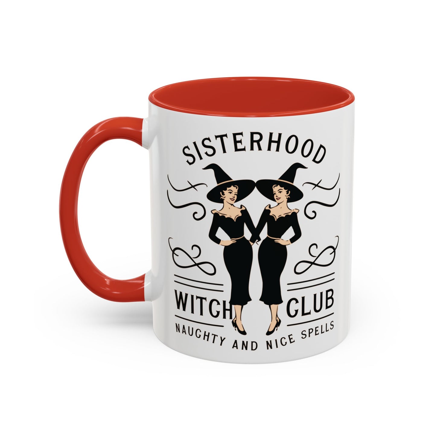 Sisterhood Witch Club Mug | Vintage Witch Design | Halloween Coffee Mug | Naughty and Nice Spells | Witchy Drinkware