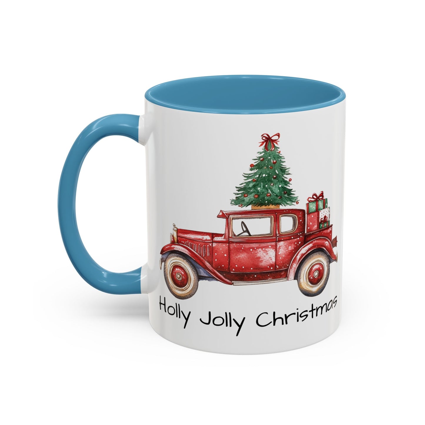 Holly Jolly Christmas Vintage Truck Mug - Vintage Red Truck with Christmas Tree Design - Perfect for Holiday Cheer