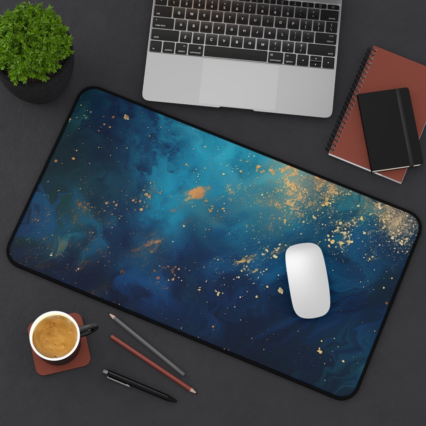 Starry Night Computer Desk Mat | Abstract Cosmic Mouse Pad | Anti-Slip Neoprene Desk Mat for Home Office | 3 Sizes Available