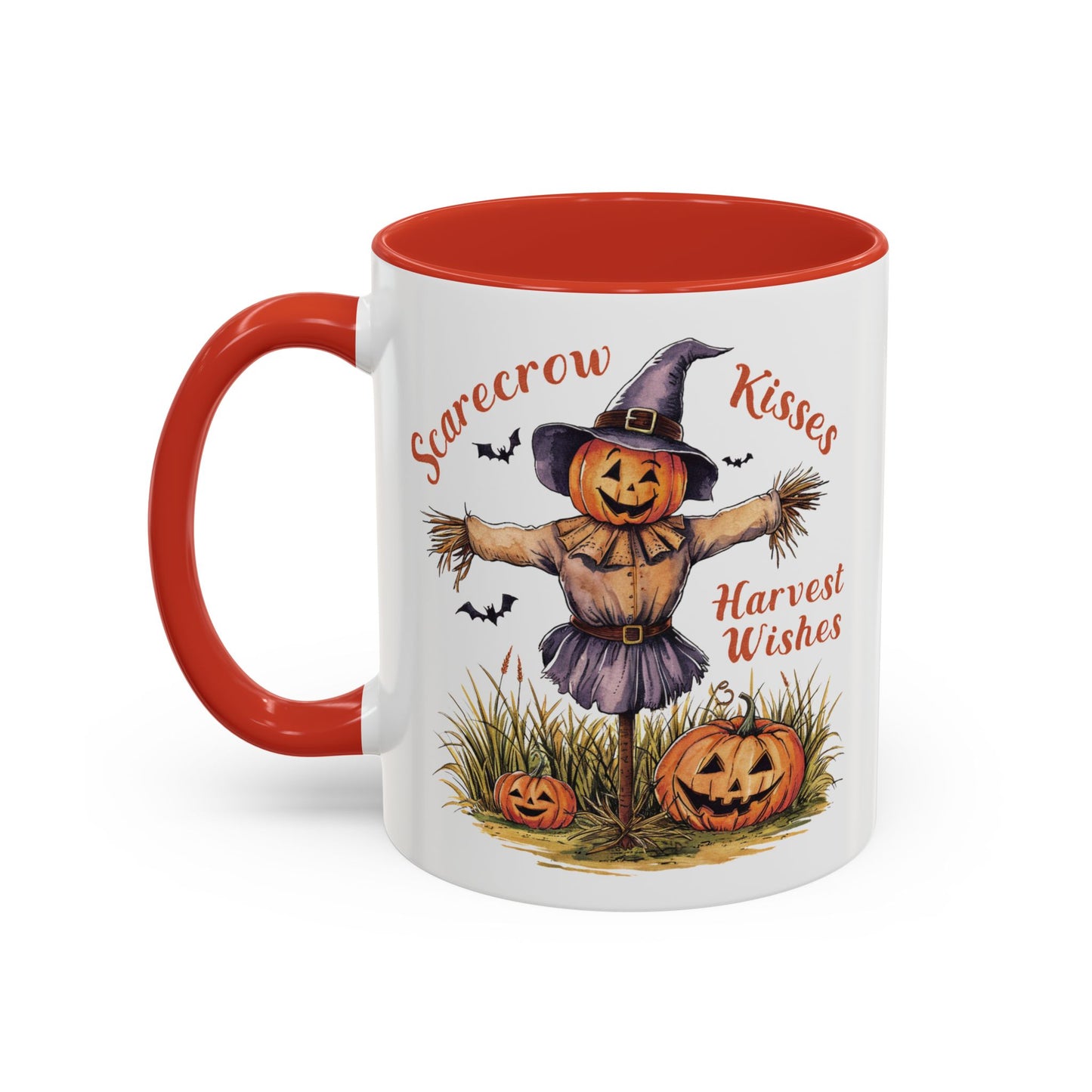 Scarecrow Kisses and Harvest Wishes Mug | Fall Scarecrow and Pumpkin Design | Perfect Autumn Coffee Mug for Cozy Mornings