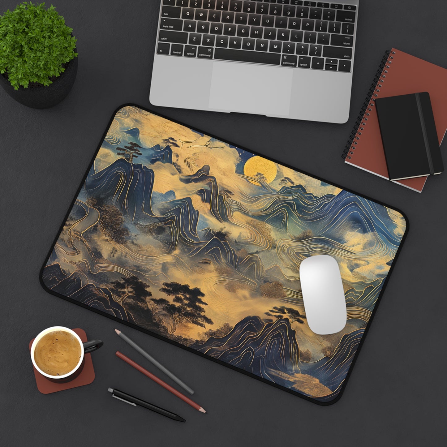 Mystic Mountains Computer Desk Mat | Artistic Landscape Mouse Pad | Anti-Slip Neoprene Desk Mat for Home Office | 3 Sizes Available