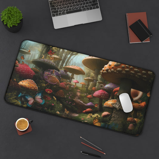 Enchanted Forest Mushrooms Desk Mat | Neoprene Mouse Pad | Fantasy-Inspired Office Desk Mat | Anti-Slip | 3 Sizes Available