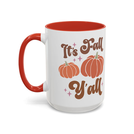 It's Fall Y'all Ceramic Mug - 11oz/15oz Autumn Coffee Cup | Cozy Fall Gift | 5 Color Options | Pumpkin Design Mug