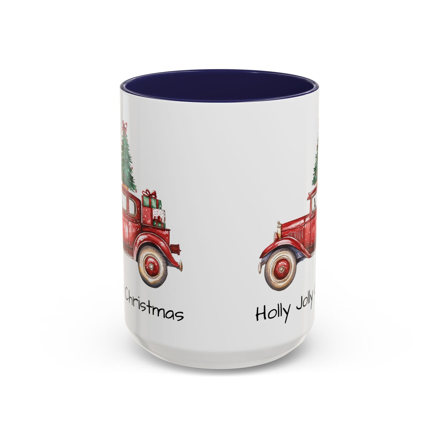 Holly Jolly Christmas Vintage Truck Mug - Vintage Red Truck with Christmas Tree Design - Perfect for Holiday Cheer