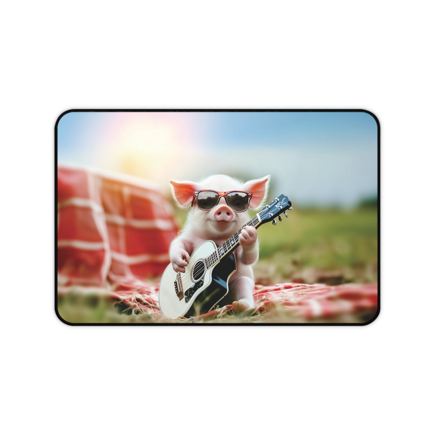 Playful Pig Guitarist Desk Mat | Neoprene Anti-Slip Office and Gaming Decor