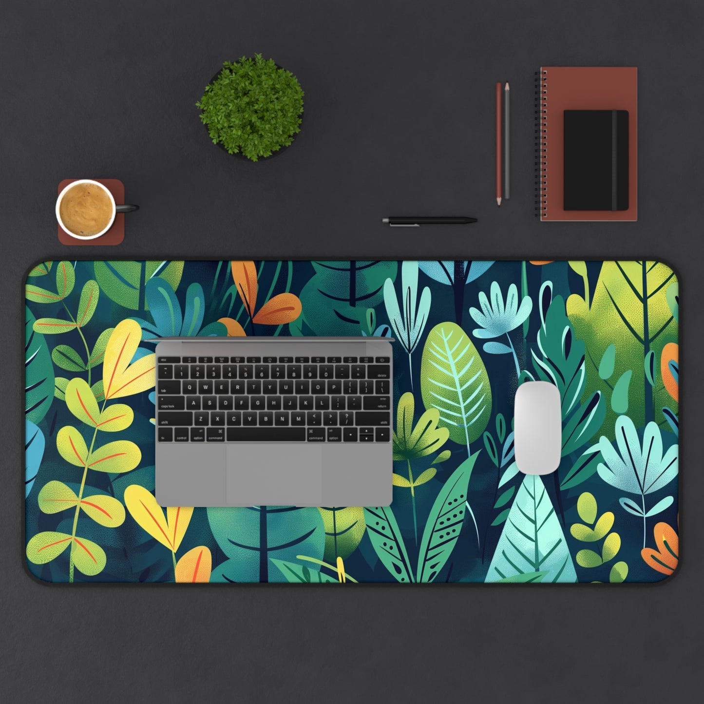 Tropical Jungle Computer Desk Mat | Vibrant Leaves Mouse Pad | Anti-Slip Neoprene Desk Mat for Home Office | 3 Sizes Available