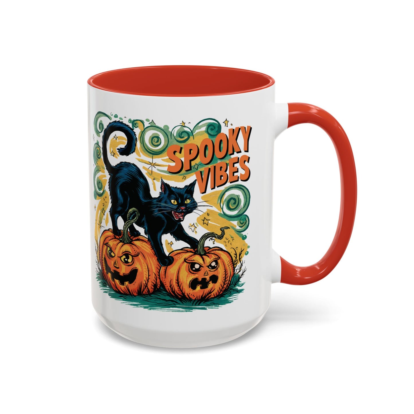 Spooky Vibes Halloween Mug | Black Cat and Pumpkin Design | Halloween Coffee Mug | Fall Drinkware