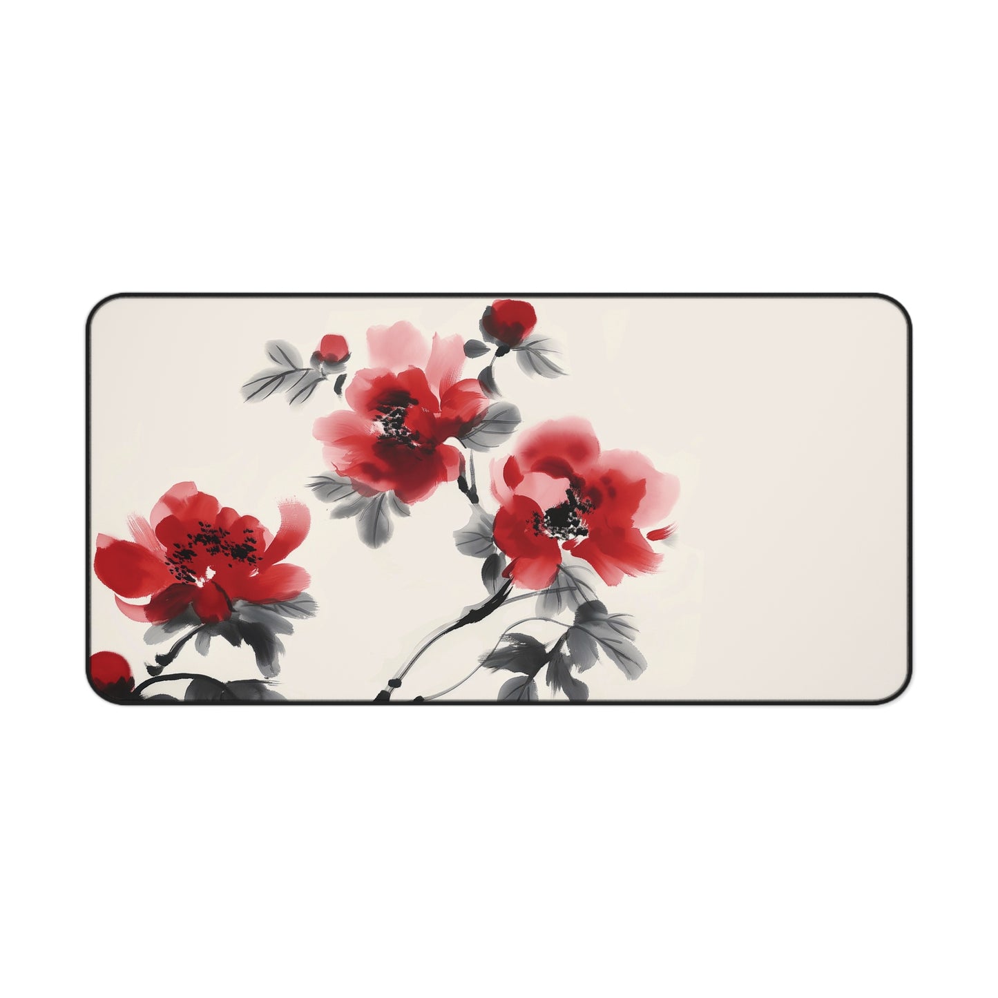 Red Blossoms Desk Mat | Elegant Floral Anti-Slip | 3 Sizes | Office Decor