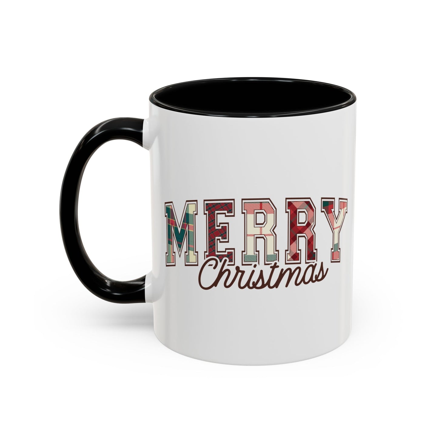 Merry Christmas Mug | Plaid Holiday Text Design | Festive Coffee Cup