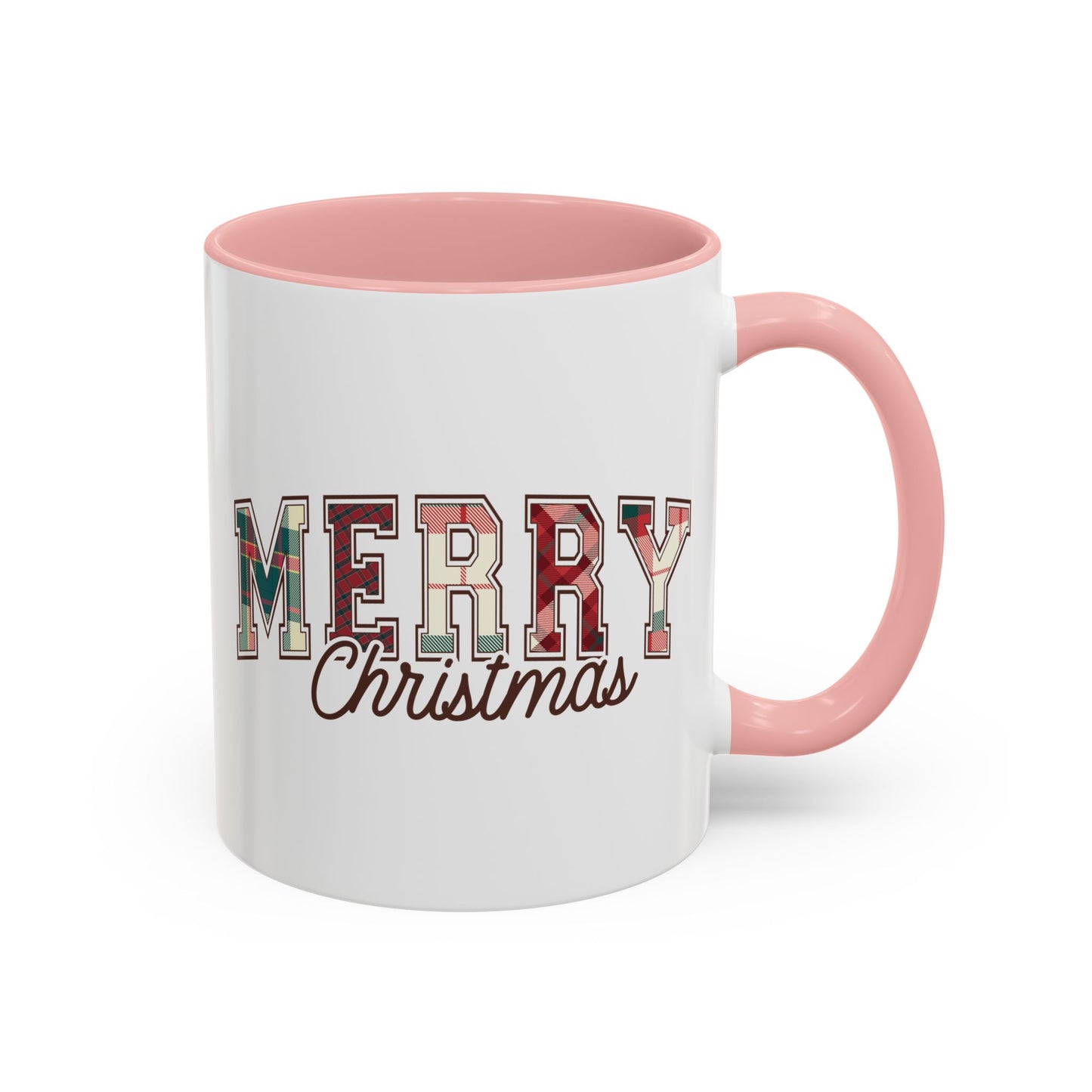 Merry Christmas Mug | Plaid Holiday Text Design | Festive Coffee Cup