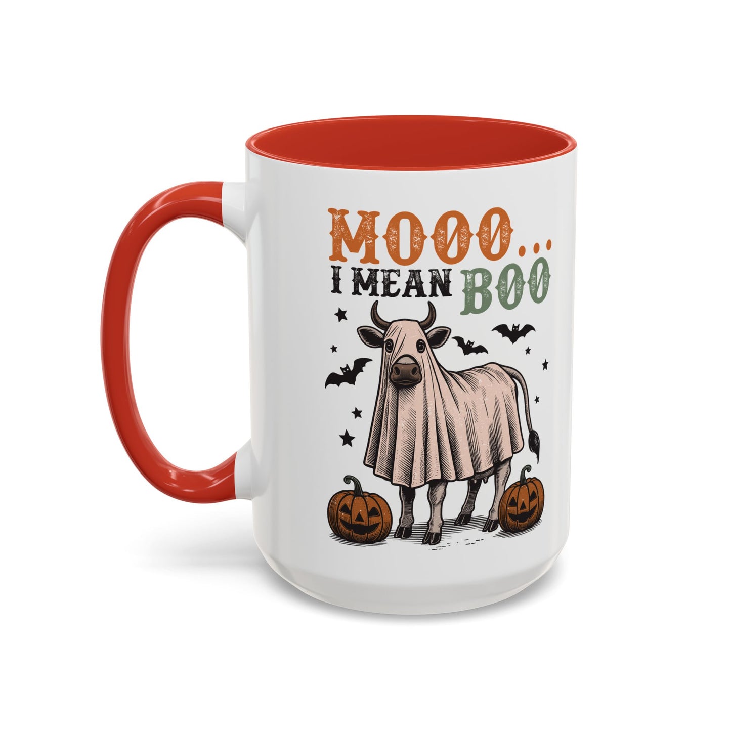 Mooo I Mean Boo Cow Mug | Funny Halloween Coffee Cup | Farmhouse Fall Mug | 11oz and 15oz Ceramic Mug