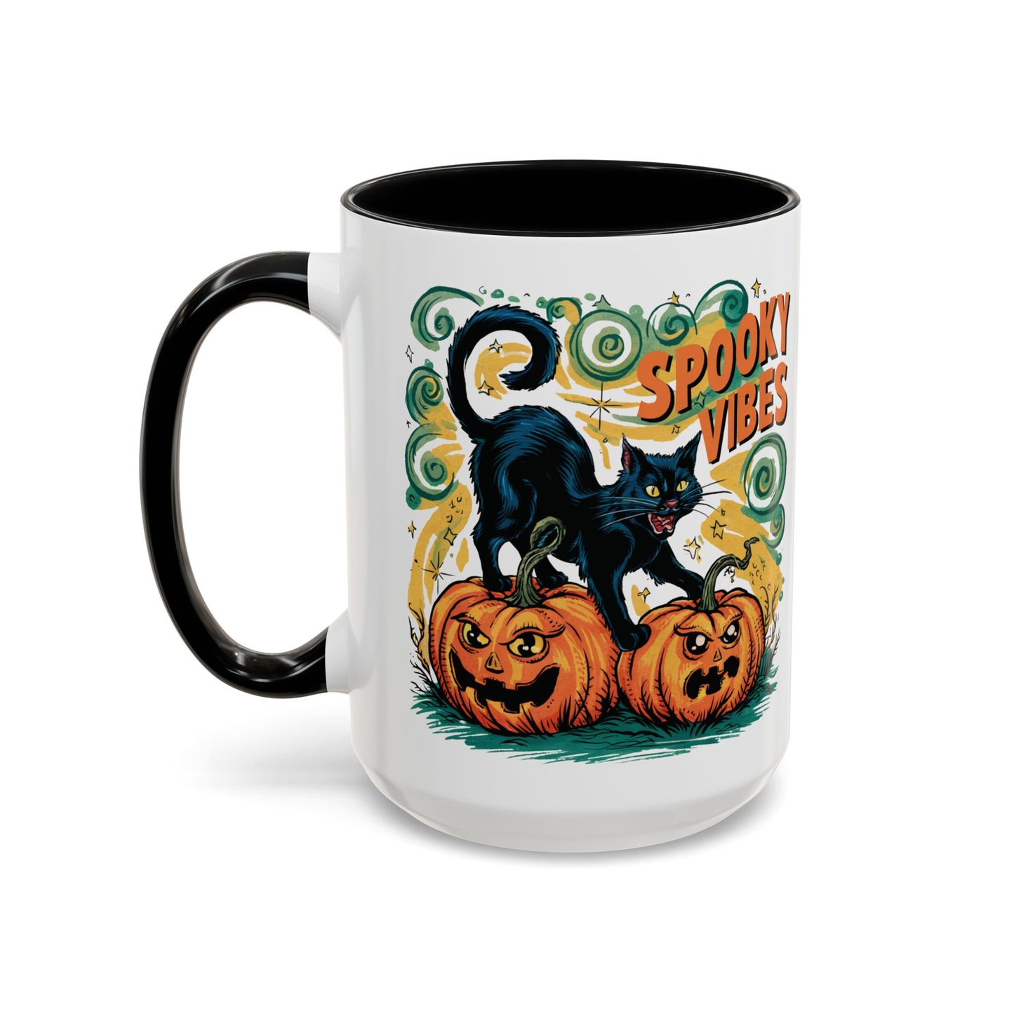 Spooky Vibes Halloween Mug | Black Cat and Pumpkin Design | Halloween Coffee Mug | Fall Drinkware