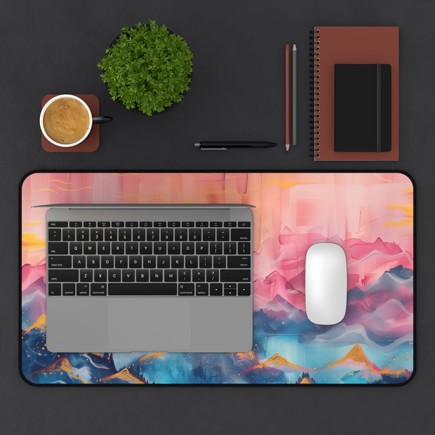 Sunset Mountains Computer Desk Mat | Scenic Mouse Pad | Anti-Slip Neoprene Desk Mat for Home Office | 3 Sizes Available