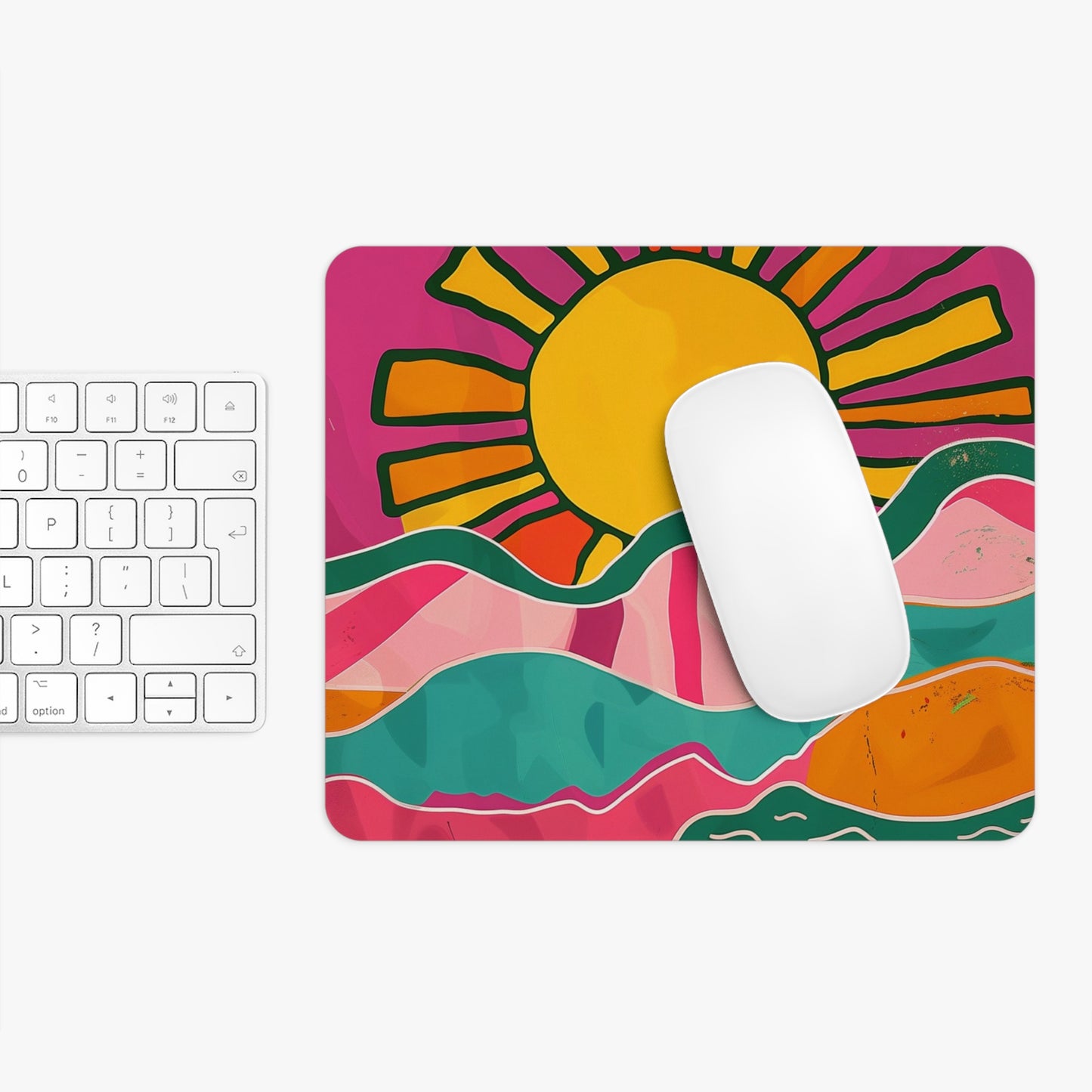 Vibrant Sunrise Design Personalized Mouse Pad - Custom Round or Rectangle Neoprene Mousepad with Non-Slip Rubber Bottom