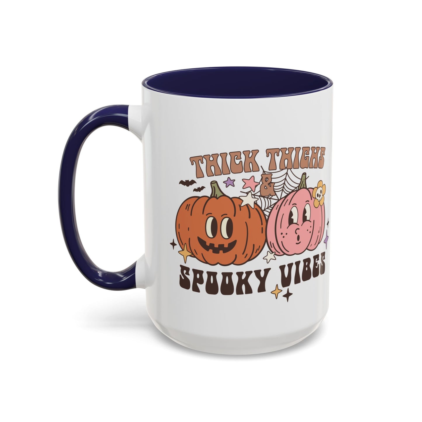 Thick Thighs and Spooky Vibes Halloween Mug | 11oz and 15oz Ceramic Coffee Cup | Cute Pumpkin Design