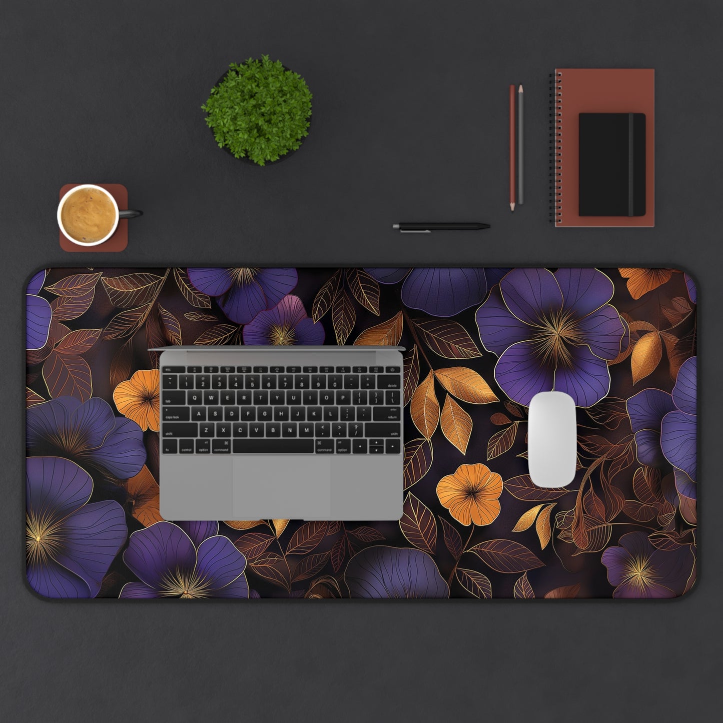 Midnight Blossom Computer Desk Mat | Floral Mouse Pad | Anti-Slip Neoprene Desk Mat for Home Office | 3 Sizes Available