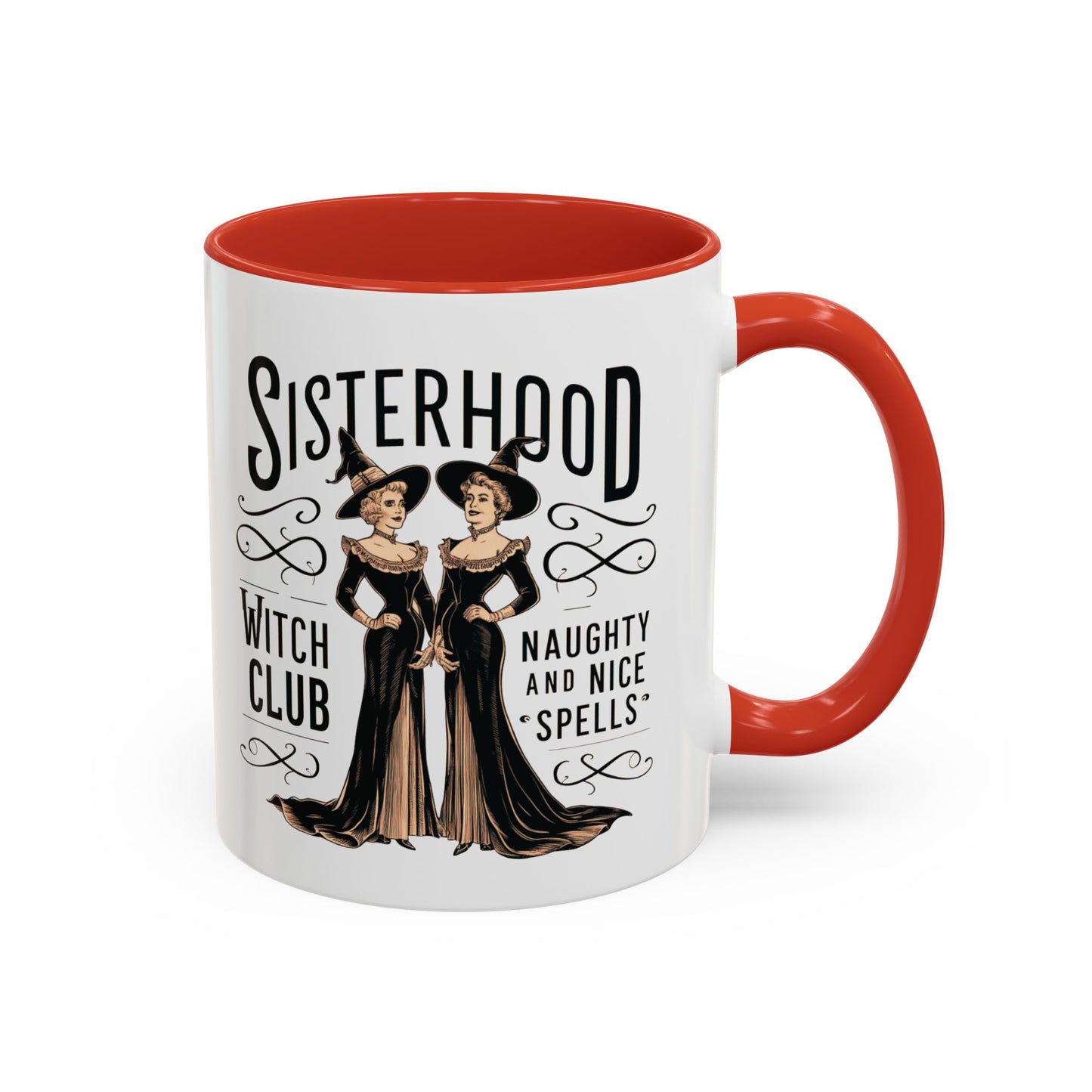 Sisterhood Witch Club Mug | Vintage Witch Design | Halloween Coffee Mug | Naughty & Nice Spells | Witchy Drinkware