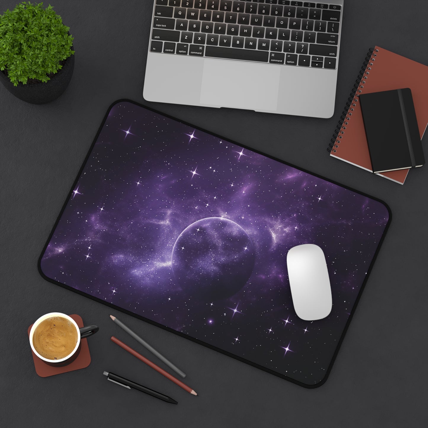 Galaxy Desk Mat | Purple Cosmic Design | Neoprene | Anti-Slip | 3 Sizes | Office Decor