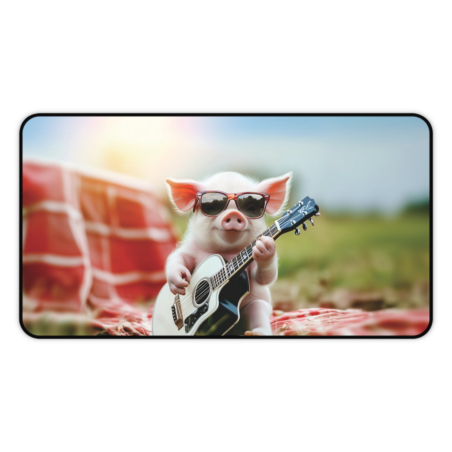 Playful Pig Guitarist Desk Mat | Neoprene Anti-Slip Office and Gaming Decor