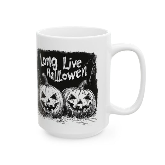 Long Live Halloween Ceramic Mug - Spooky Jack-O-Lantern Design - Perfect for Halloween Lovers