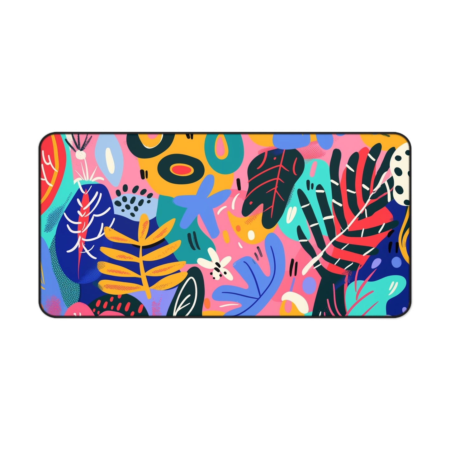 Colorful Abstract Computer Desk Mat | Vibrant Leaves and Shapes Mouse Pad | Anti-Slip Neoprene Desk Mat for Home Office | 3 Sizes Available