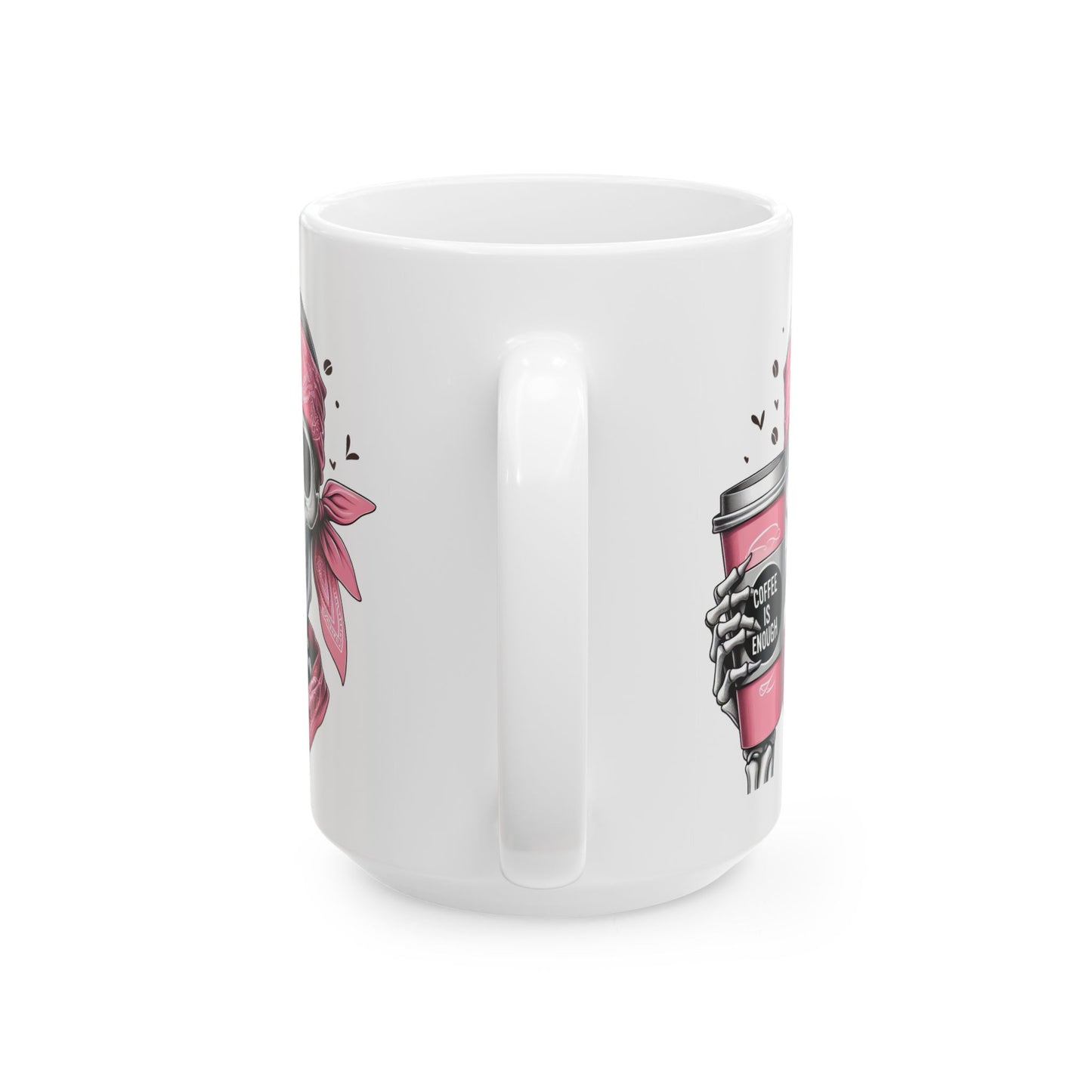 Pink Bandana Skeleton Coffee Mug | Funny Coffee Lover Gift | Coffee is Enough Skeleton Cup