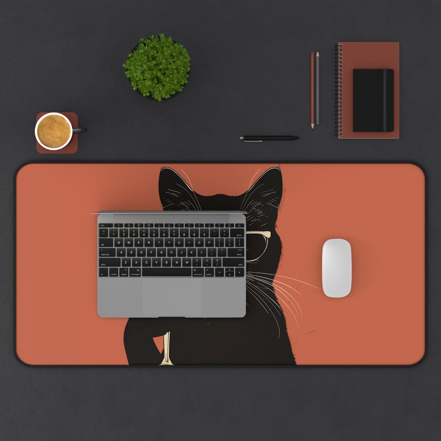 Cool Cat Desk Mat | Retro Black Cat with Martini | Fun Office Decor | Neoprene | Anti-Slip | 3 Sizes