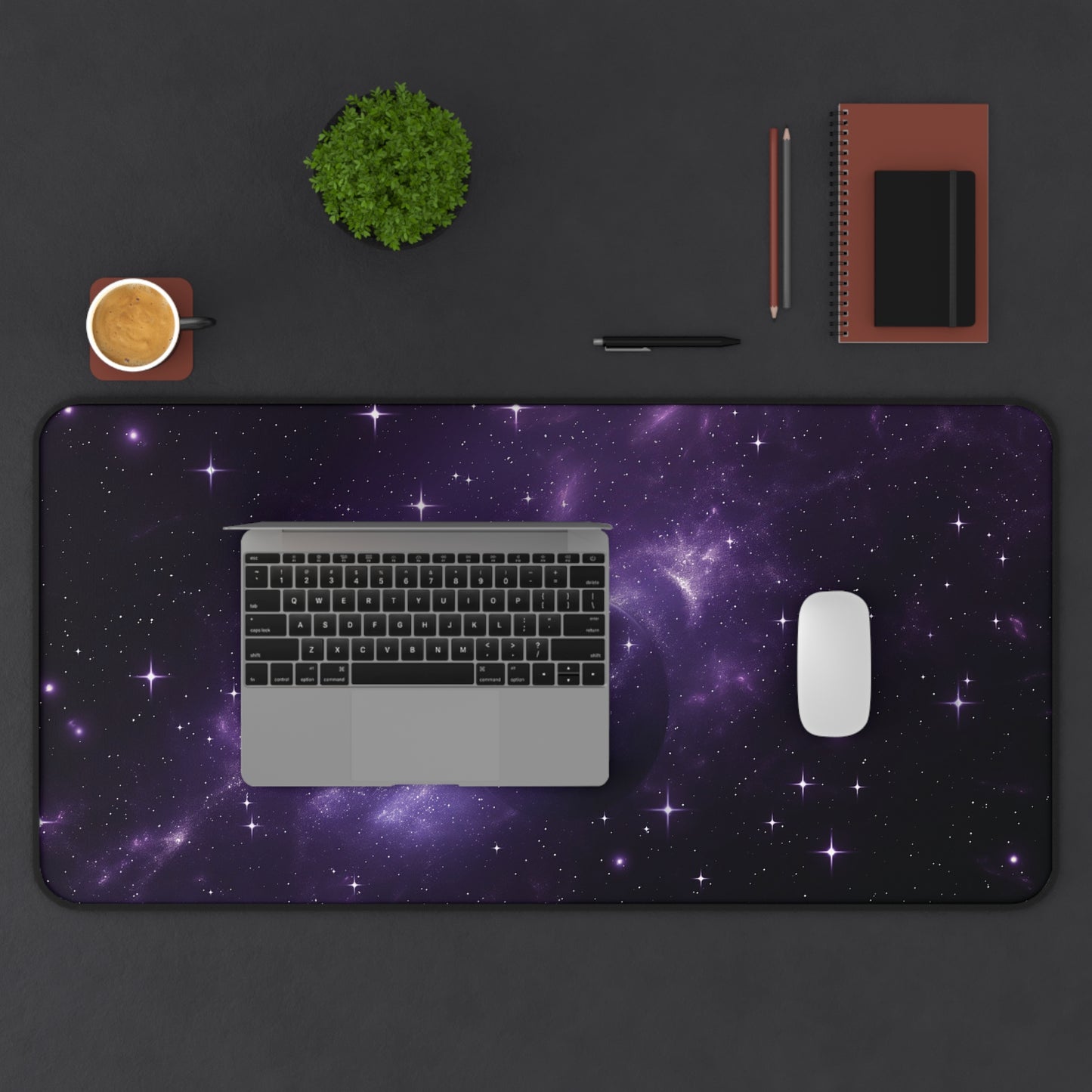 Galaxy Desk Mat | Purple Cosmic Design | Neoprene | Anti-Slip | 3 Sizes | Office Decor