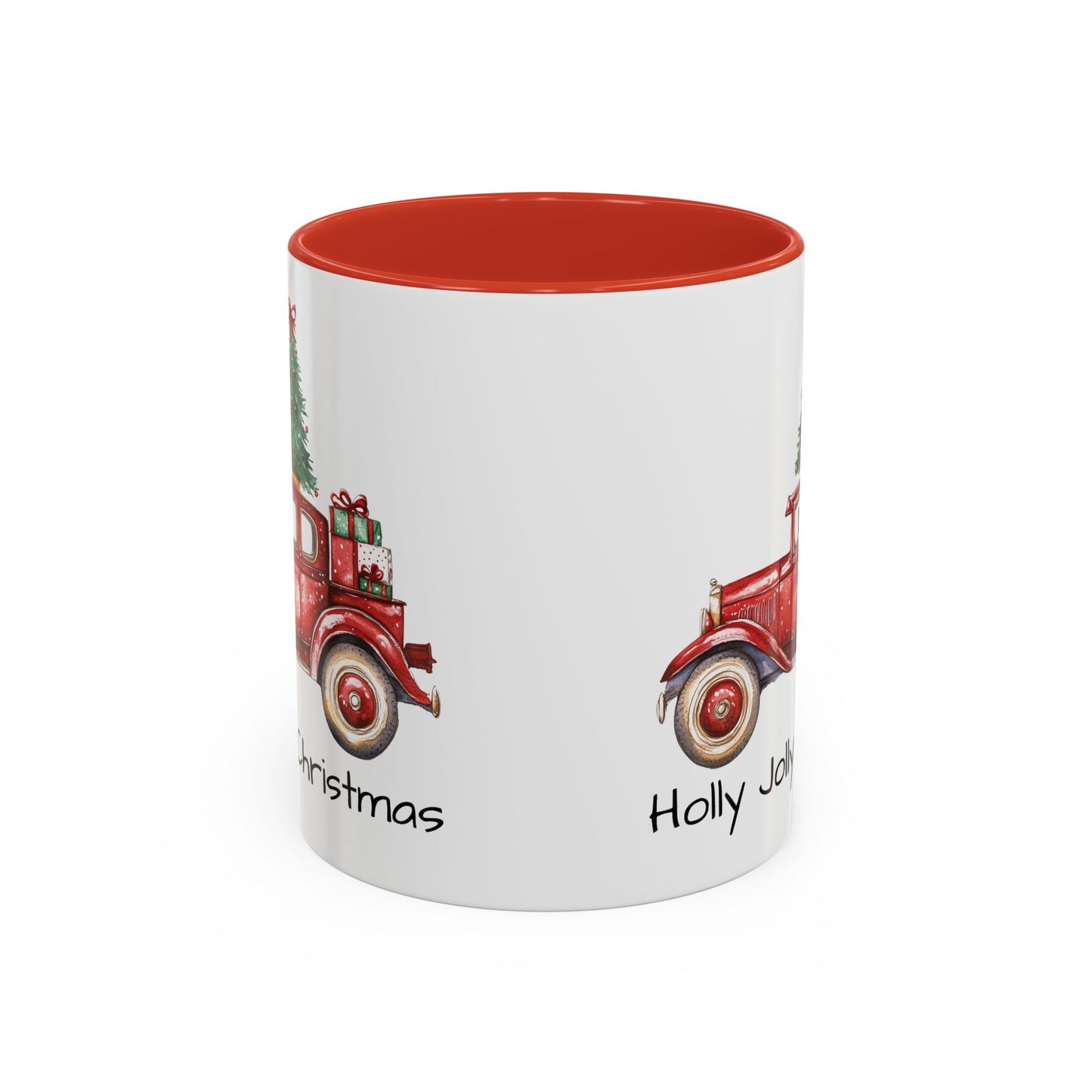 Holly Jolly Christmas Vintage Truck Mug - Vintage Red Truck with Christmas Tree Design - Perfect for Holiday Cheer