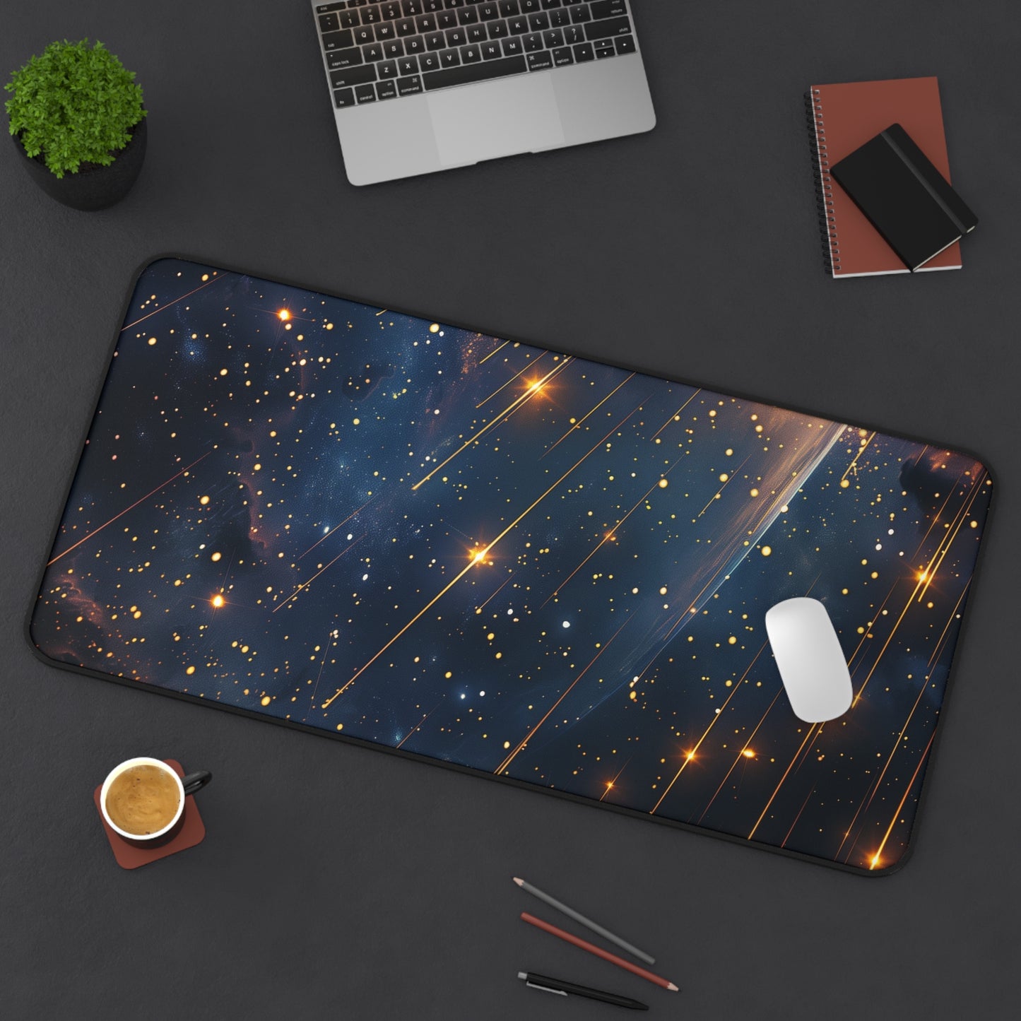 Starry Sky Computer Desk Mat | Shooting Stars Mouse Pad | Anti-Slip Neoprene Desk Mat for Home Office | 3 Sizes Available