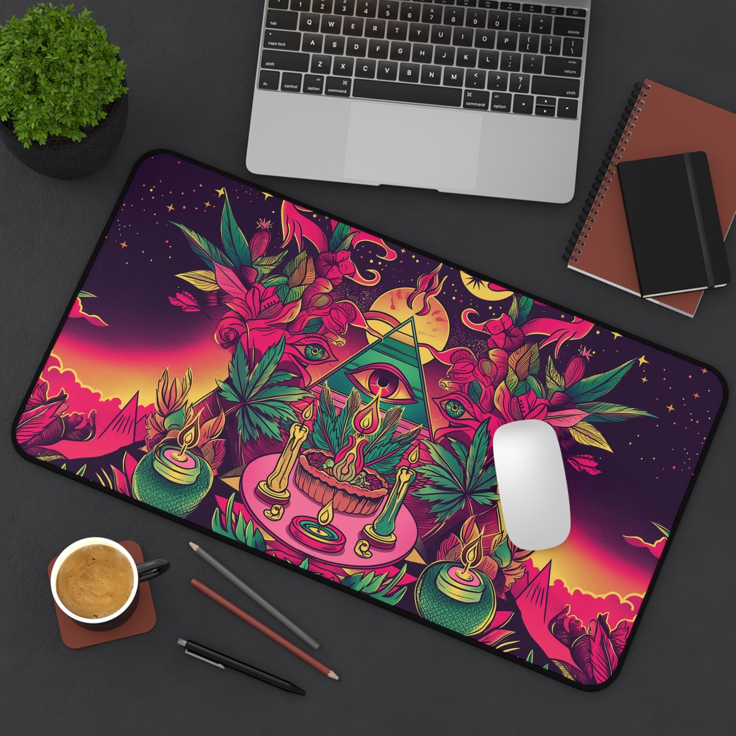 Mystic Vision Computer Desk Mat | Psychedelic Art Mouse Pad | Anti-Slip Neoprene Desk Mat for Home Office | 3 Sizes Available