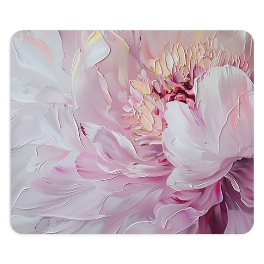 Soft Pink Peony Design Personalized Mouse Pad - Custom Round or Rectangle Neoprene Mousepad with Non-Slip Rubber Bottom