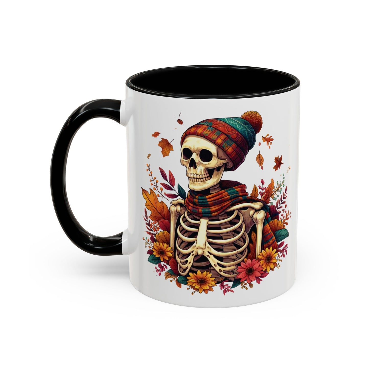 Cozy Fall Skeleton Mug | Cute Autumn Skeleton Coffee Mug | Fall-Themed Drinkware | Halloween Skeleton in Scarf Design