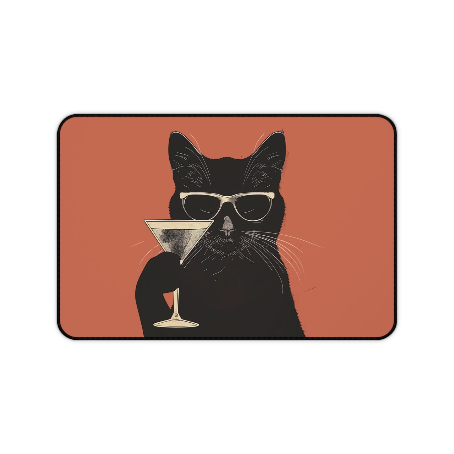 Cool Cat Desk Mat | Retro Black Cat with Martini | Fun Office Decor | Neoprene | Anti-Slip | 3 Sizes