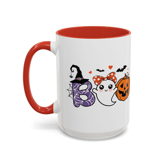 Cute Boo Halloween Mug | 11oz and 15oz Ceramic Coffee Cup | Adorable Ghost, Pumpkin and Witch Hat Design