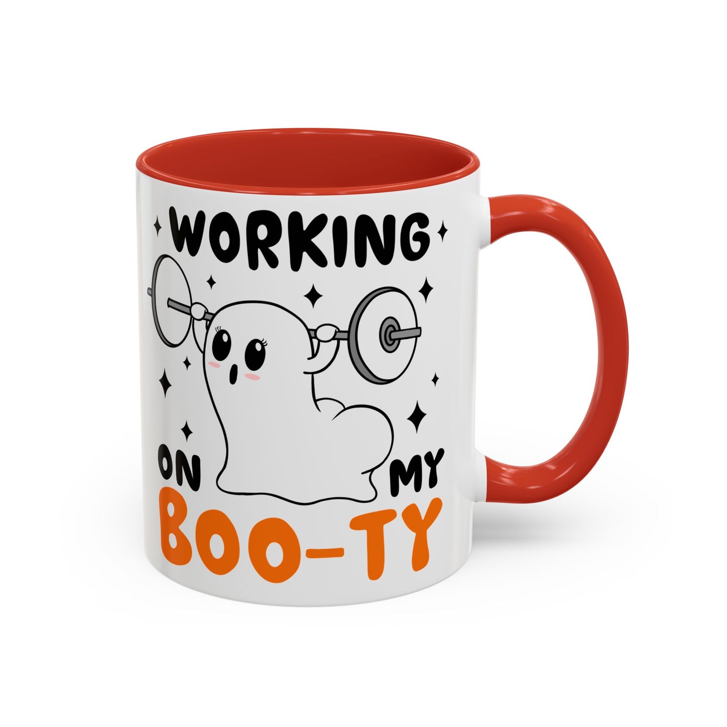 Working on My Boo-ty Halloween Ghost Mug | 11oz and 15oz Ceramic Coffee Cup | Fitness and Humor Design