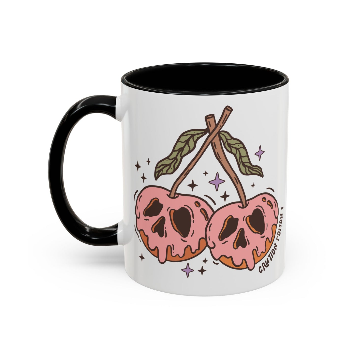 Caution Poison! Skull Cherries Mug | 11oz and 15oz Ceramic Coffee Cup | Halloween Poison Warning Design